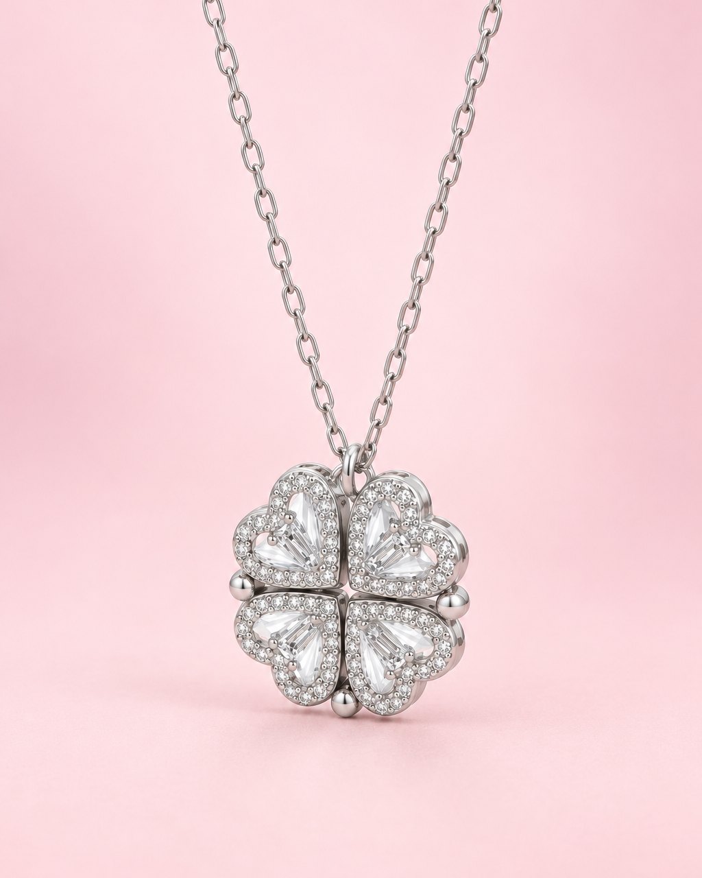 Silver-tone four-heart clover necklace