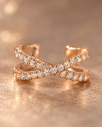 Close-up of the two crossed bands lined with tiny cubic zirconia stones