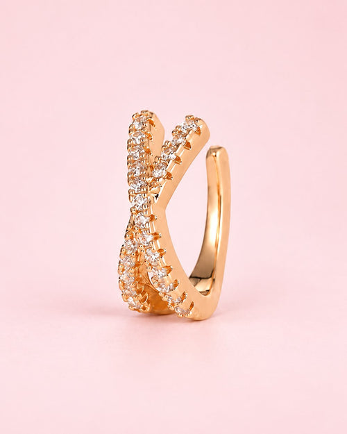 Rose gold-tone criss-cross ear cuff with two stone-set bands