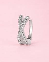 Silver-tone criss-cross ear cuff with cubic zirconia