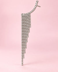 Silver-tone ear climber with clear rhinestones and a long fringe