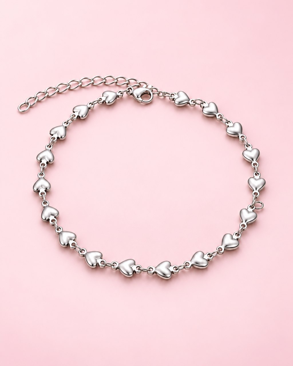 Silver-tone heart link anklet