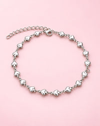 Silver-tone heart link anklet