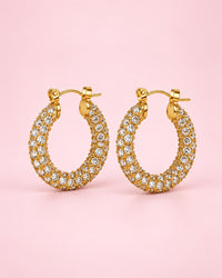Pair of 23 mm gold-tone hoops set all round with clear stones