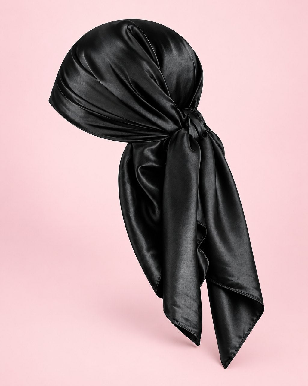 Black satin square scarf with a glossy sheen