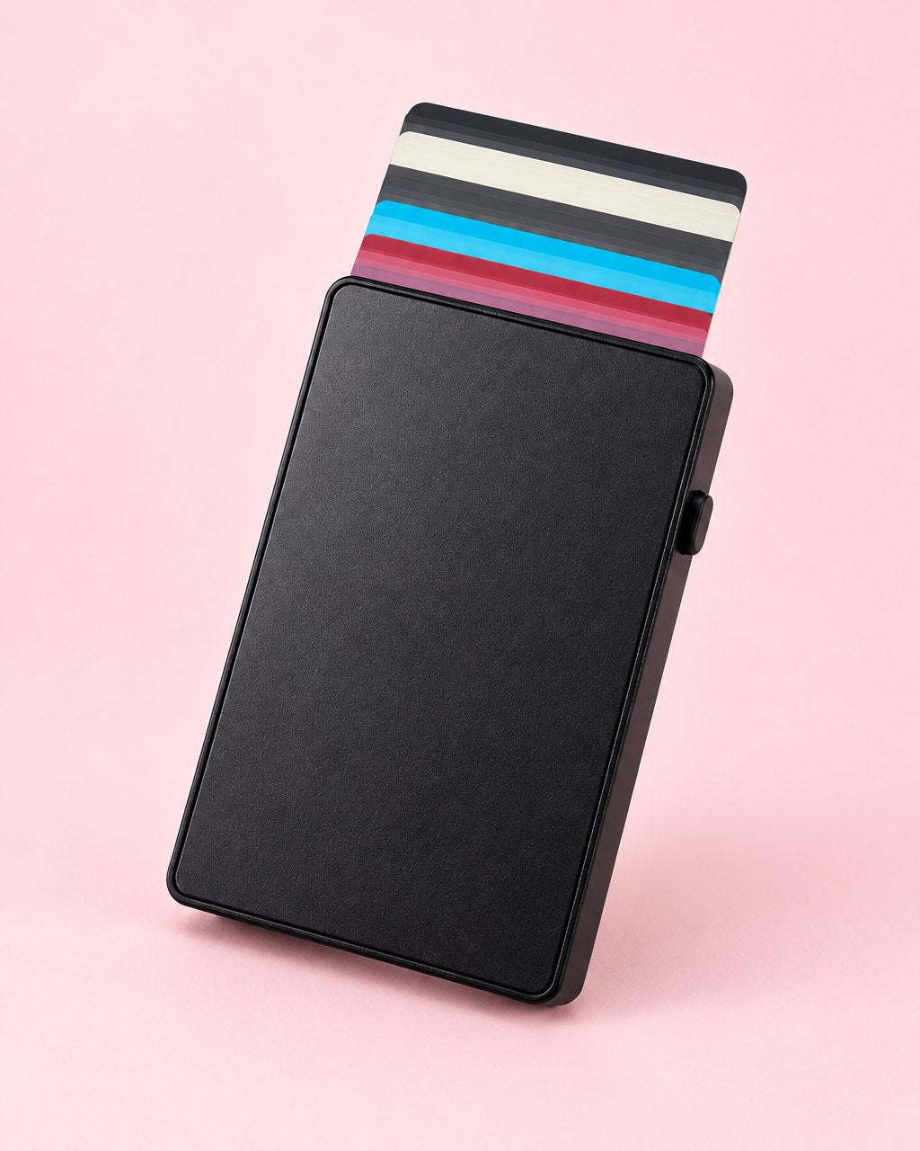 Black aluminium pop-up card holder