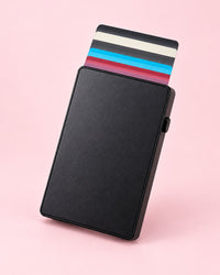Black aluminium pop-up card holder