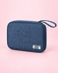 Denim blue zip cable organiser pouch