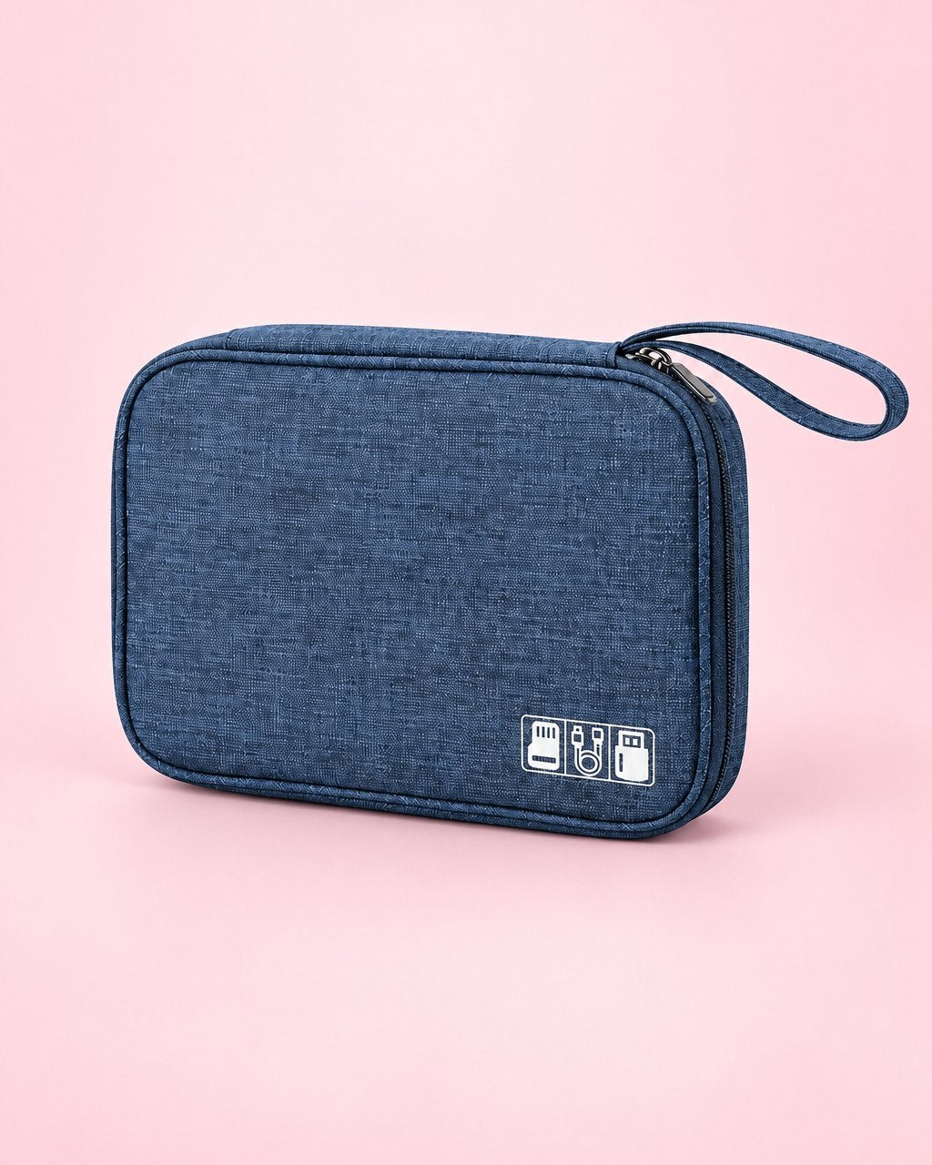 Denim blue zip cable organiser pouch