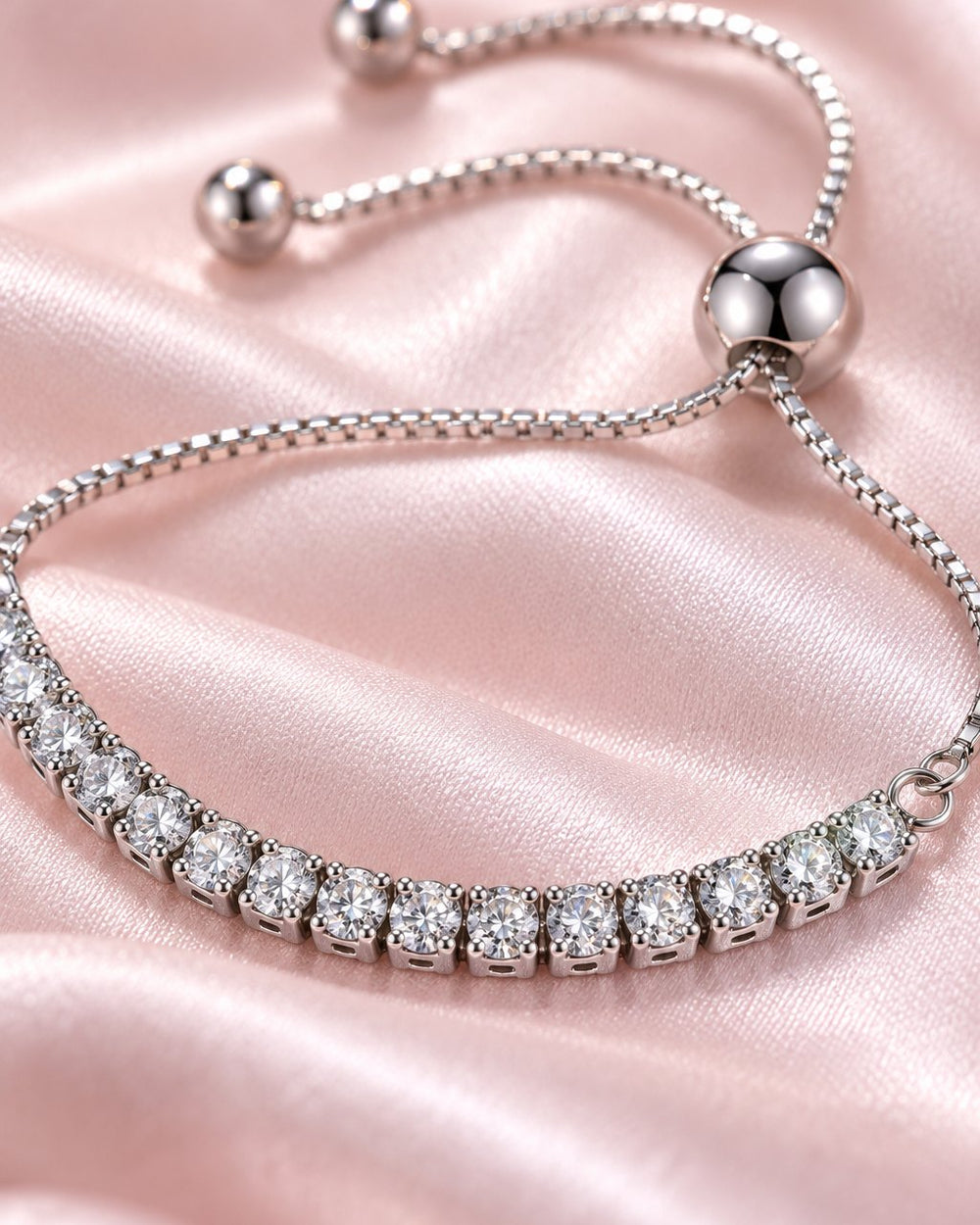 Close-up of the row of clear stones and the round slider bead